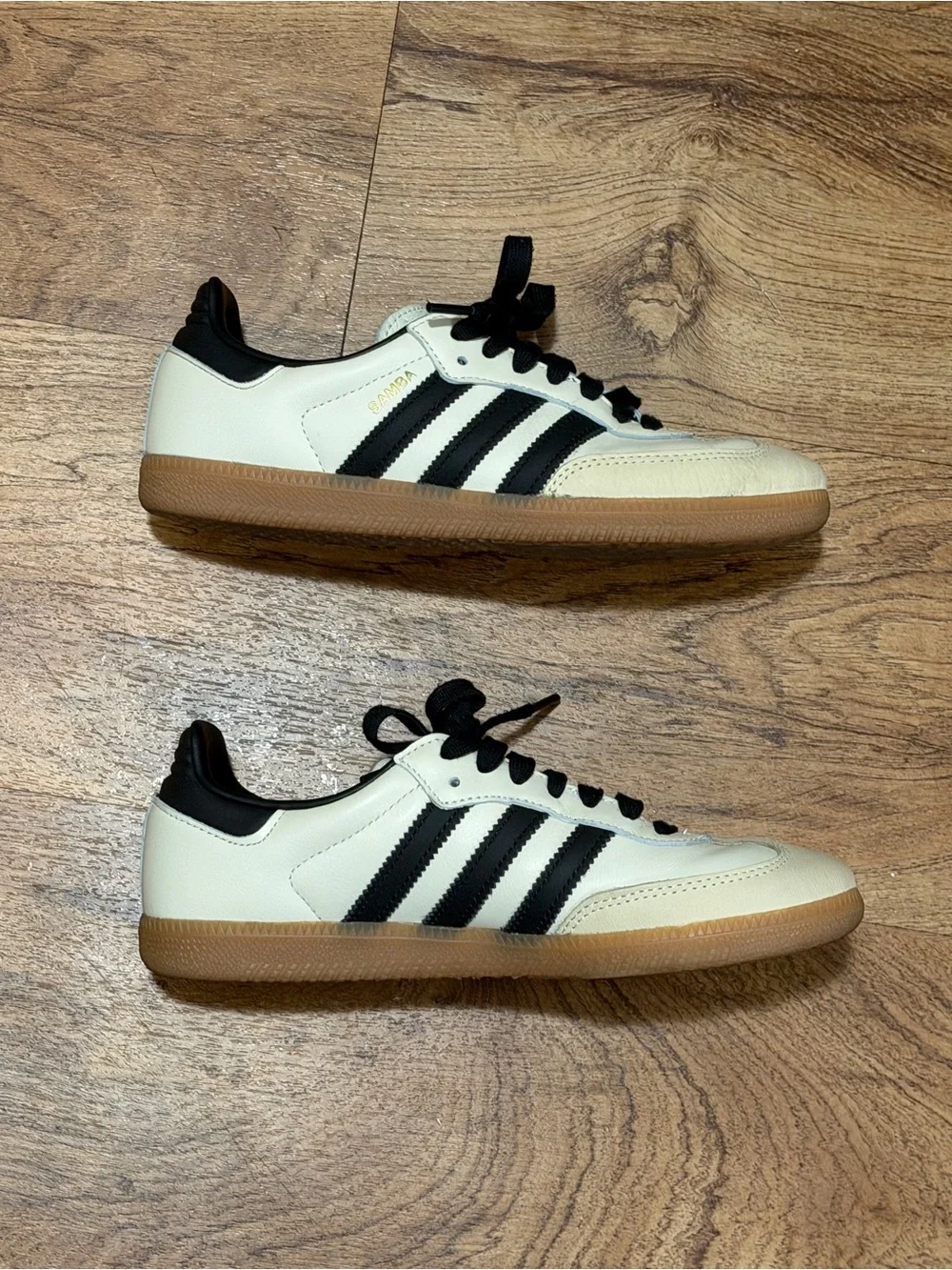 adidas Samba Leather Sneakers in Cream & Black with Gum Sole